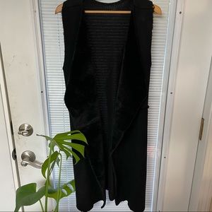 Vintage Knit Vest Faux Fur Suede Black Collared S Small Stretchy Coat